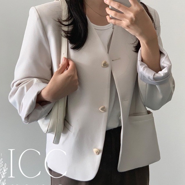 Áo vest blazer nữ không cổ dài tay cúc trái tim Hàn Quốc Mã FL giảm 20k AO019 ảnh thật