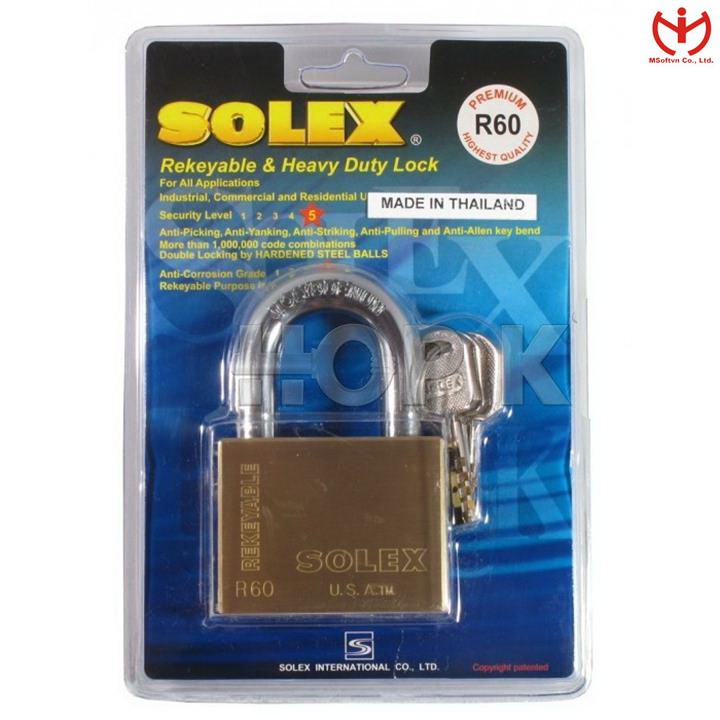 Ổ Khóa Solex Premium R60 - Thân Đồng Rộng 60mm - MSOFT