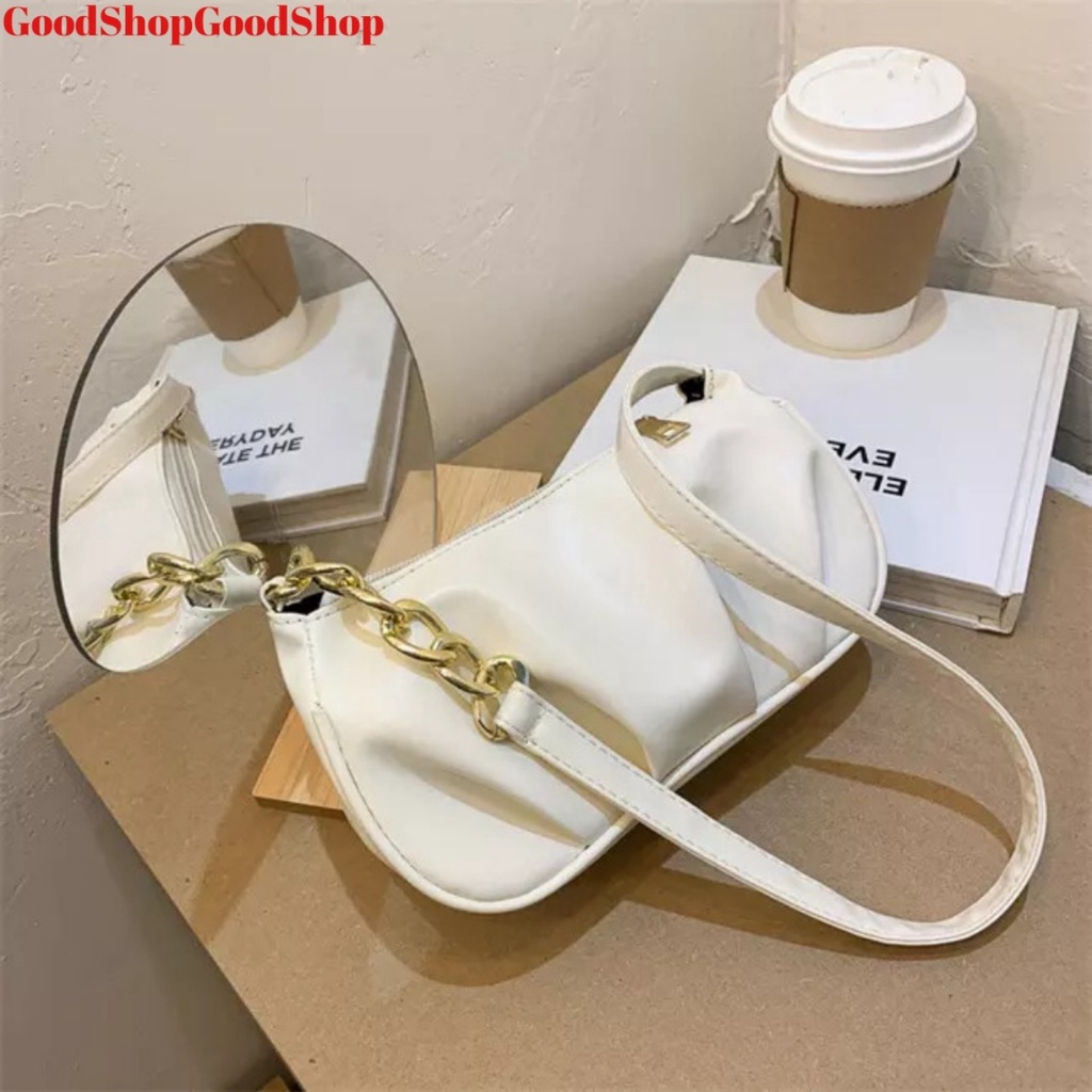 Túi nữ kẹp nách đeo vai thời trang phối dây xích trẻ trung đi chơi dạo phố da bóng mềm đẹp G0095