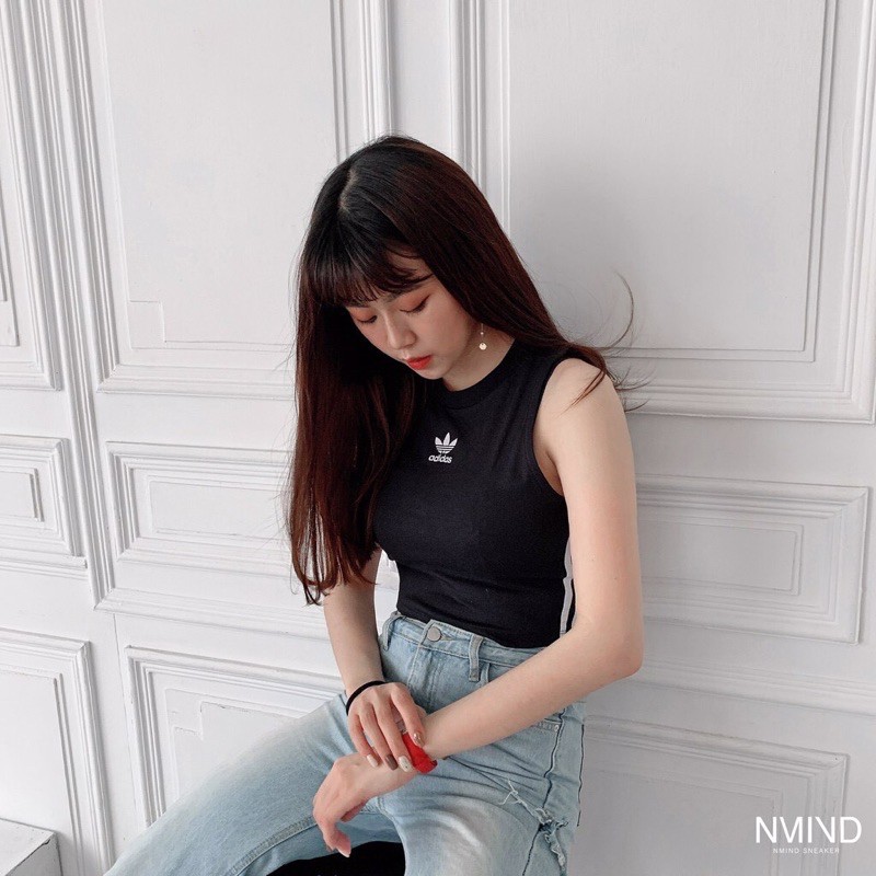 [Mã ZAMZA10 giảm 10k đơn 150k] Áo croptop sát nách adidas dáng ôm siêu xinh chính hãng