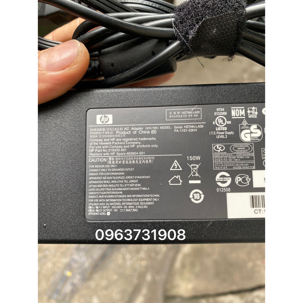Sạc laptop HP 19V-7.89A chính hãng zin bóc máy