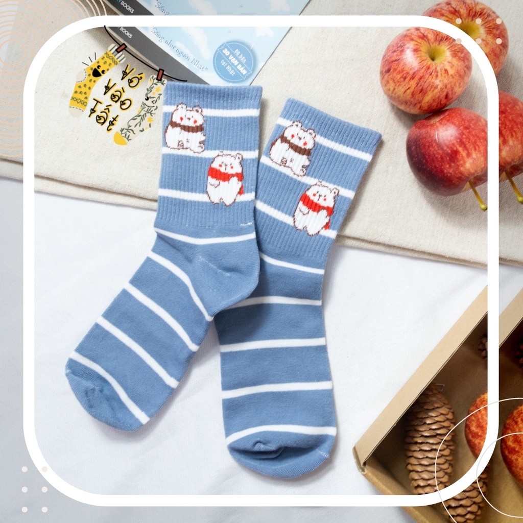 TẤT VỚ CỔ CAO UNISEX GẤU XANH BIỂN