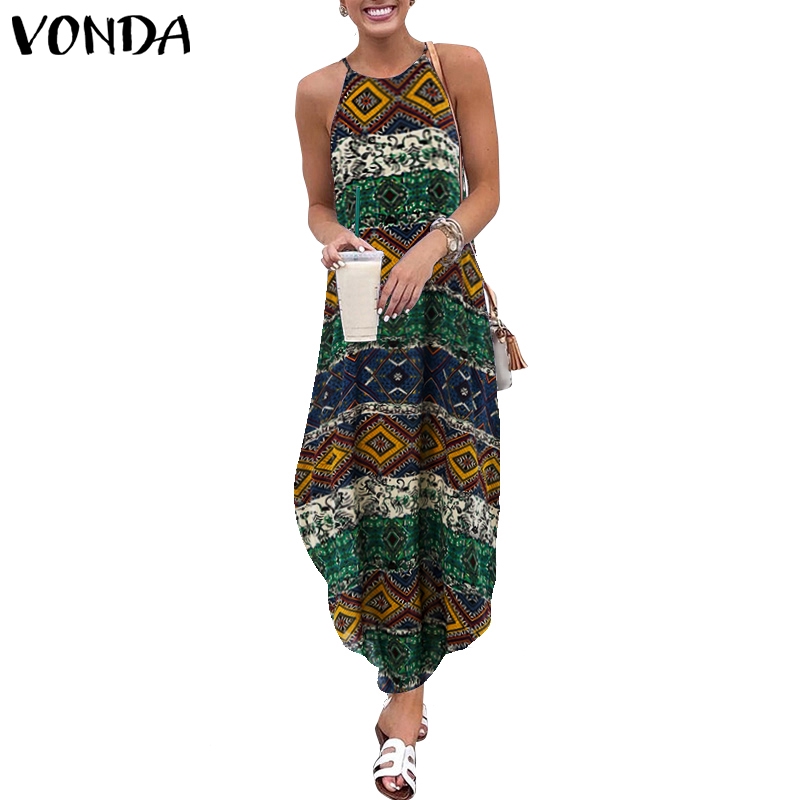 Đầm Maxy VONDA Sát Nách In Hoạ Tiết Phong Cách Bohemian Cho Nữ