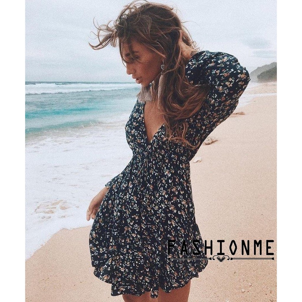 ღ𝓂ℰNEW Hot fashion Women´s Summer Vintage Boho Long Sleeve Dress Party Beach Dress Floral Sundress | BigBuy360 - bigbuy360.vn