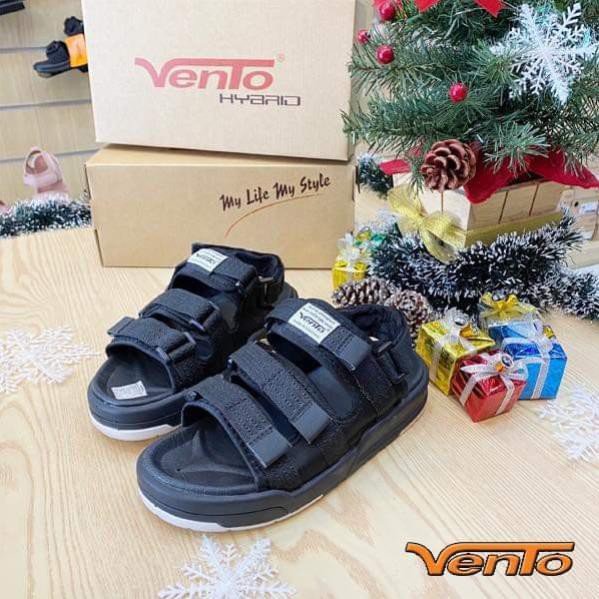 [VENTO Vietnam] Sandal Vento Nam Nữ Unisex H1001 F7 Black White Đế Bánh Mì [Đế IP cao 3cm] -b11