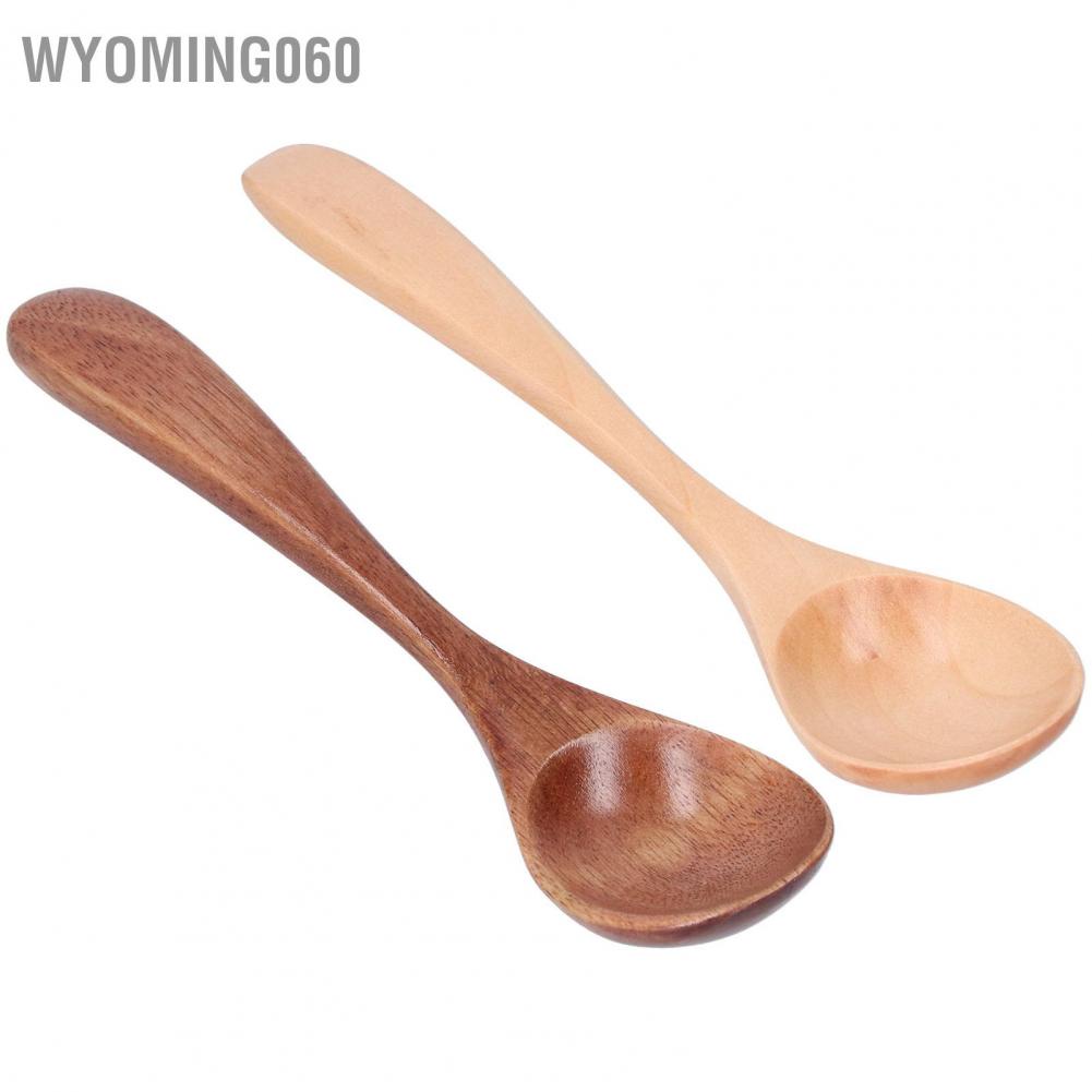 Wyoming060 2Pcs/Set Wooden Spoon with Curved Handle Small Mixing Scoop for Home Kitchen Restaurant