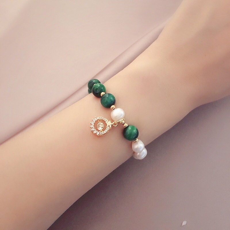 Vòng Tay Hạt Trắng Mix Đá Hồng 8ly - Ngọc Trai Trường Thịnh