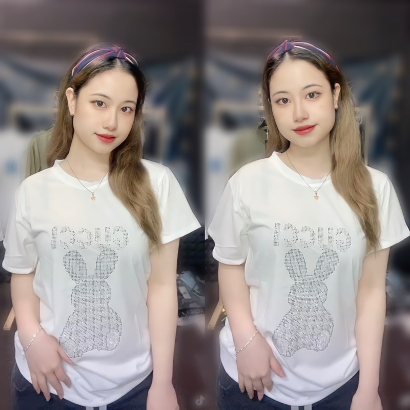 Áo Phông Trắng Đính Đá Gucci Nữ