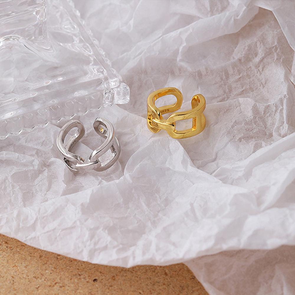 Nhẫn Dạng Mở Phối Dây Xích Và Khóa Hình Học Phong Cách Hàn Quốc Cá Tính Dành Cho Bạn Nữ