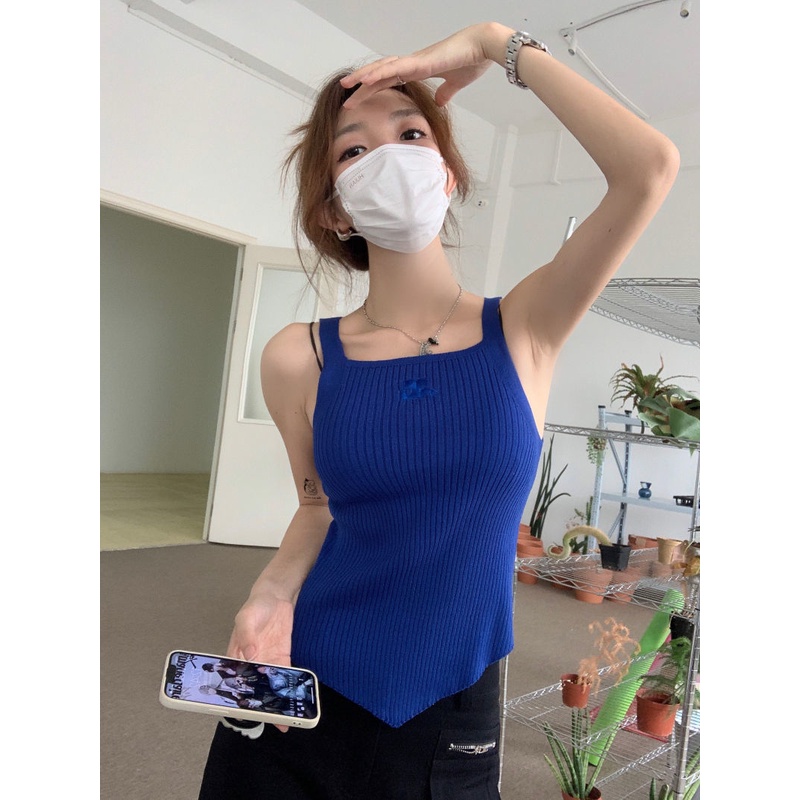 Áo Dệt Kim Hai Dây Trễ Vai Dáng Ngắn Thời Trang Mùa Hè Cho Nữ