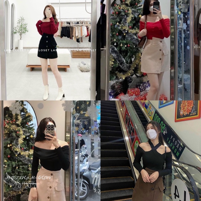 SET ÁO ĐỎ BẸT VAI TD x CHÂN VÁY ❤️