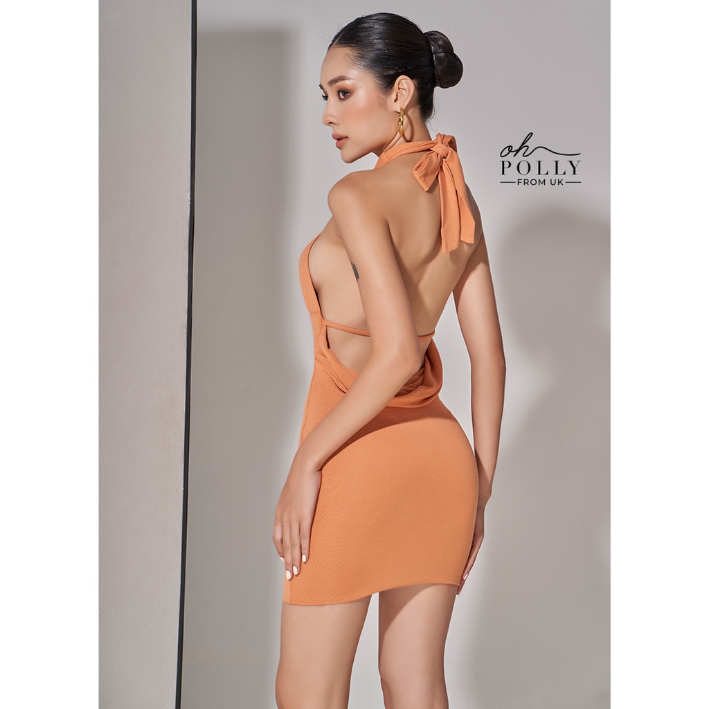 Oh Polly - Đầm nữ cổ yếm hở lưng sexy, 2 dây ôm body cổ chéo mẫu đỗ phía sau gợi cảm