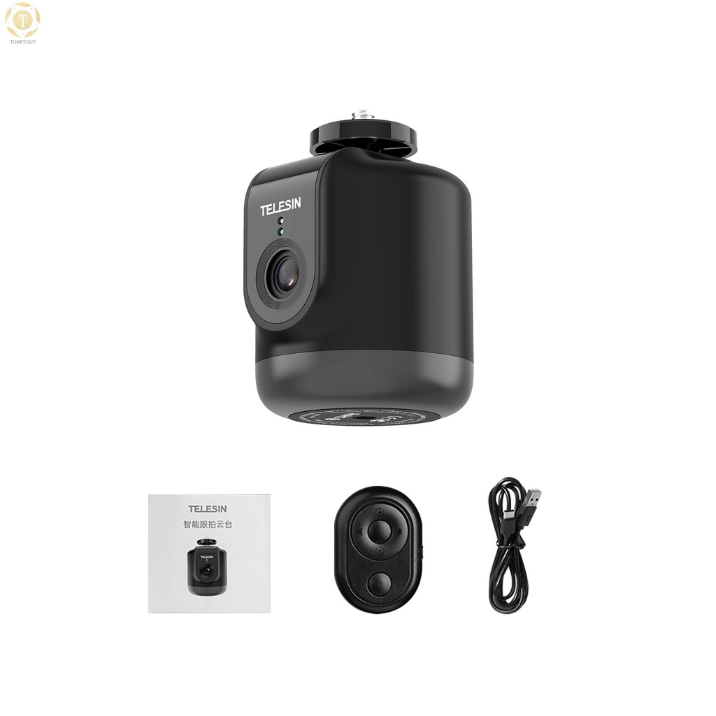 Shipped within 12 hours】 TELESIN TE-GPYT-001 Smart Selfie Gimbal Auto Tracking Pan Tilt 360°Rotation Built-in HD Camera Rechargeable Battery with Remote Control for Vlog   Selfie Video Recording Live Streaming Selfie Holder [TO]