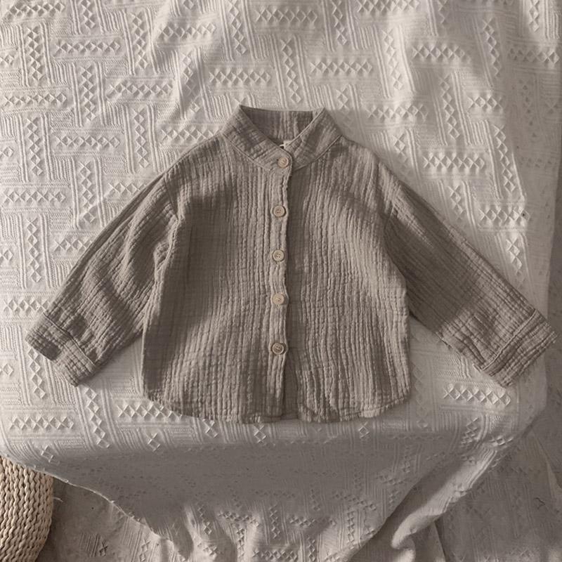Áo Sơ Mi Cotton Lanh Cổ Đứng Phong Cách Hàn Quốc Nhật Bản Thời Trang Cho Bé Trai