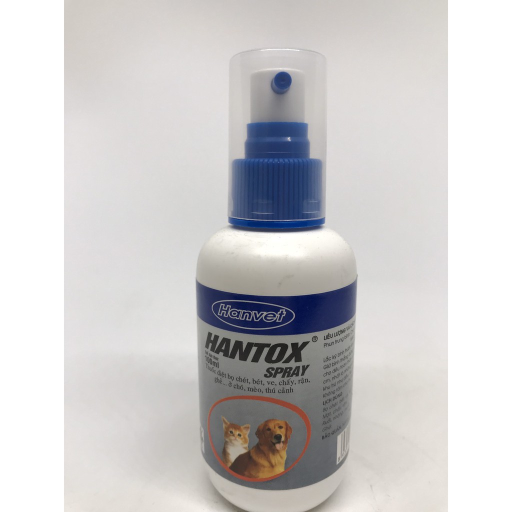 Hantox Spray thuốc diệt bọ chét, ve, chấy, rận, ghẻ ở chó mèo thú cảnh 100ml