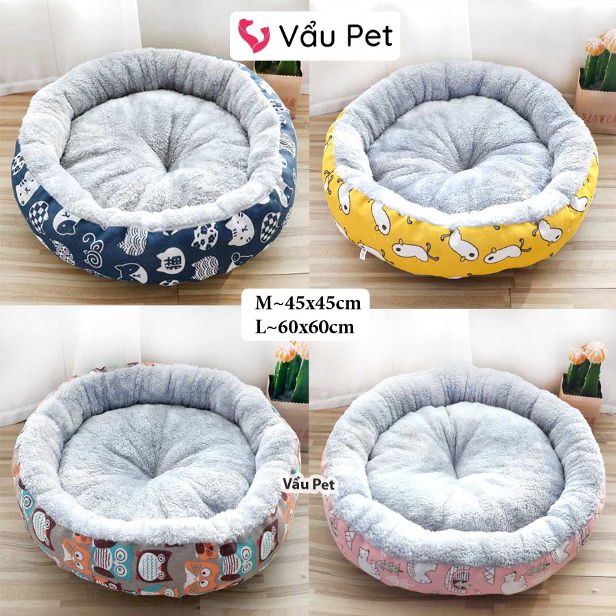 Đệm cho chó mèo lót lông hình tròn - Nệm ngủ cho chó mèo thú cưng Vẩu Pet Shop