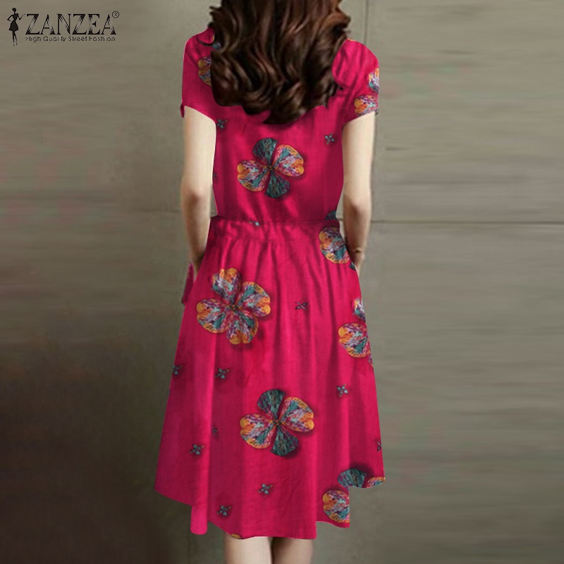 ZANZEA Đầm Midi Cổ Tròn In Họa Tiết Vintage Thời Trang Cho Nữ