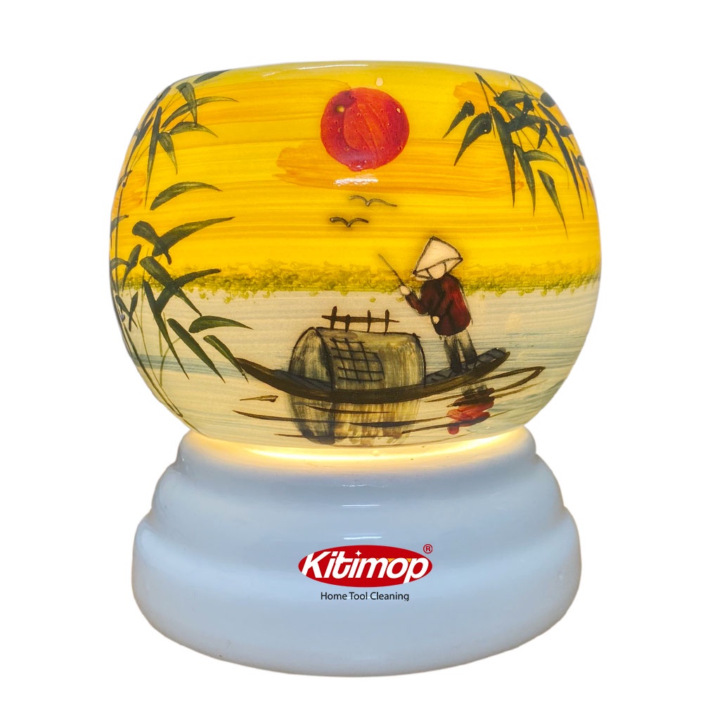 Đèn xông tinh dầu thơm phòng đuổi muỗi Kitimop-D1 (Bảo hành Vỡ) hình Tròn 9,5x11,5cm Sứ Thấu Quang Bát Tràng Việt Nam