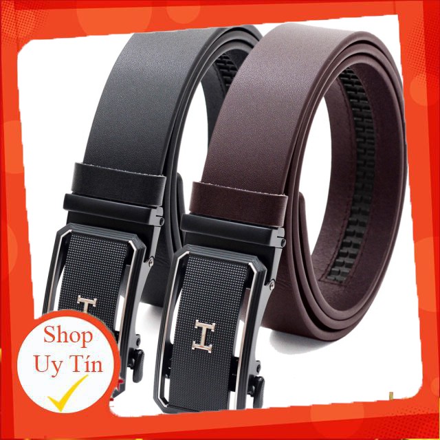 Thắt lưng nam da bò AT Leather - SM06 - Khóa trắng -Hàng nhập khẩu