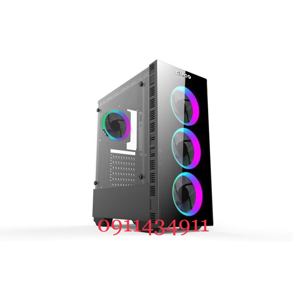 Vỏ Case máy tính GIPCO Gaming LED RGB 2 mặt kính cường lực- GIP5986LH