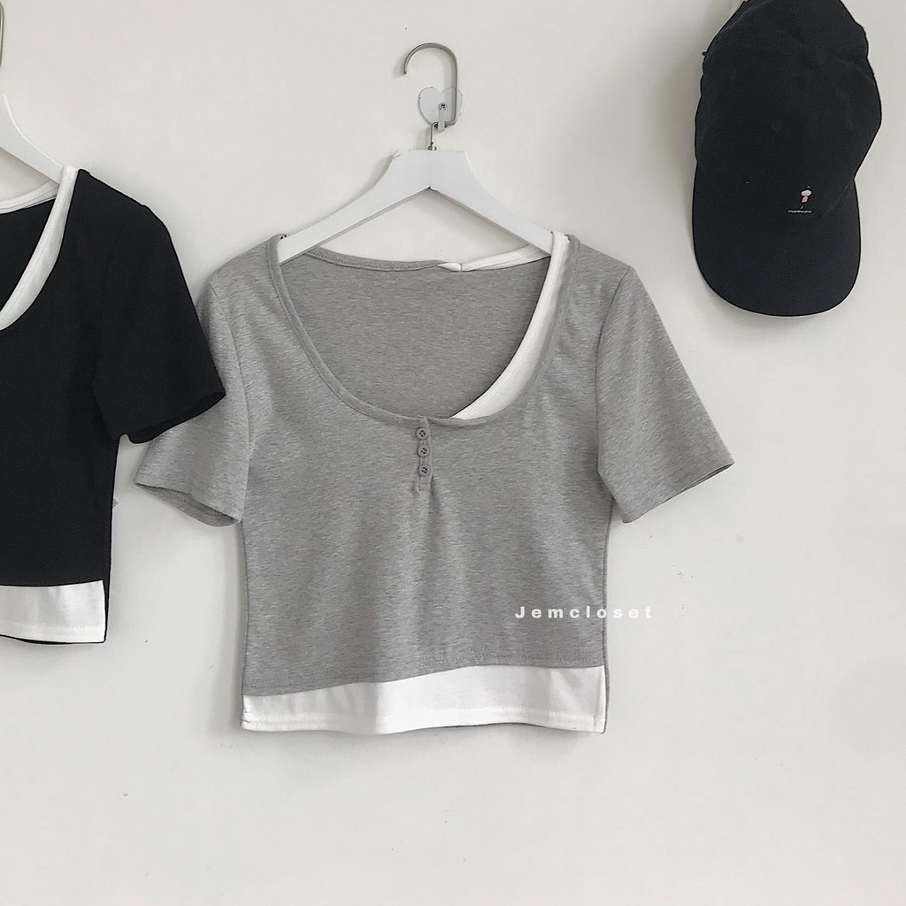 Áo croptop nữ tay ngắn JEMCLOSET thiết kế dễ phối đồ INYO - 10079