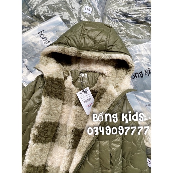 Áo Parka Dáng Dài Bé Gái Lót Cừu Trần Trám Rêu ZR