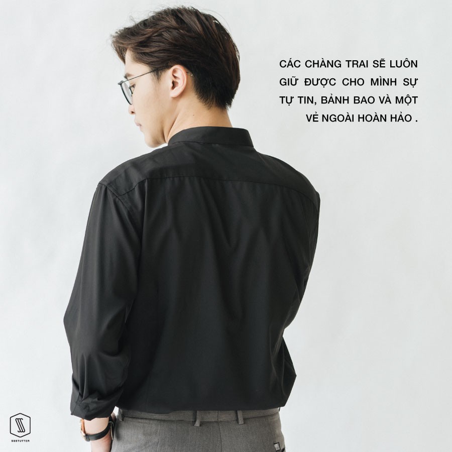 Áo Sơ mi cổ tàu nam SSSTUTTER sơ mi dài tay trắng đen vải bamboo chống nhăn xù bai màu thoáng mát linh hoạt Man Shirt | BigBuy360 - bigbuy360.vn