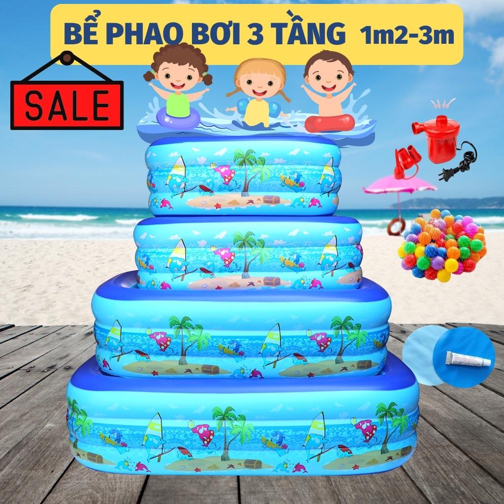 Hồ bơi cho bé, Bể bơi phao cho bé nhiều kích cỡ, Đế chống trượt an toàn - [ BH 1 đổi 1 + Tặng bóng + keo + miếng vá ]