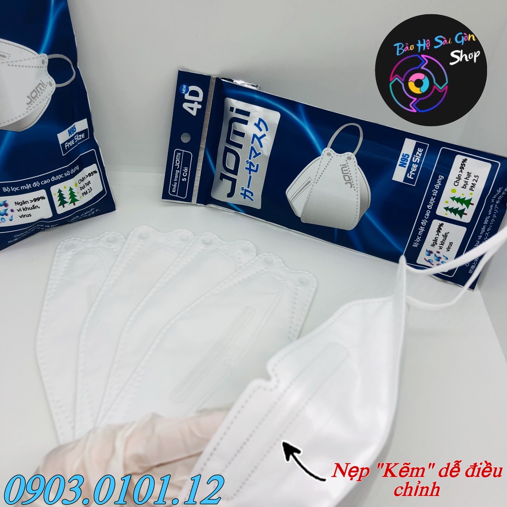 Khẩu trang n95 kiểu dáng kf94 Jomi chính hãng bịch 5 cái, khẩu trang 4d Mayan cao cấp