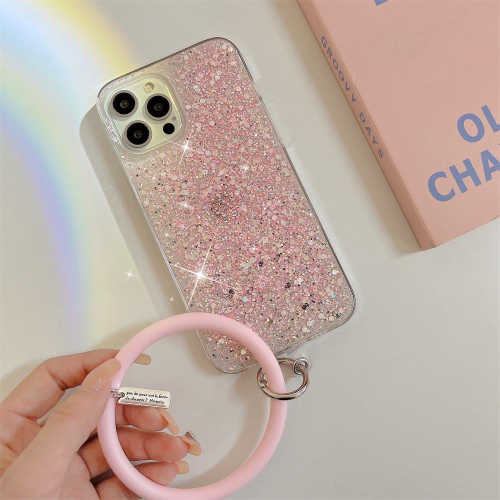 Ốp Điện Thoại Silicon Trong Suốt Lấp Lánh Có Dây Đeo Tay Cho iPhone 13 12 11 Pro Max XS XR X 8 7 Plus SE 3