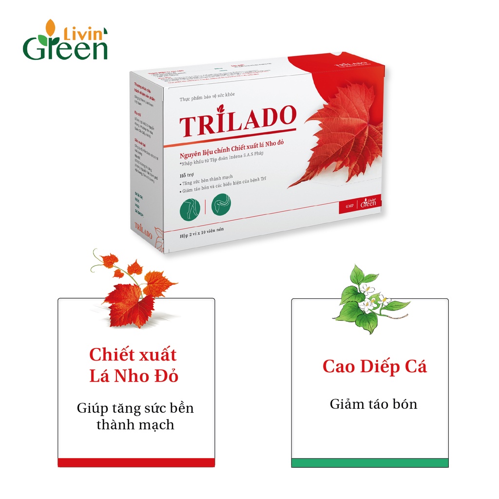 Combo 3 hộp viên uống trĩ Trilado giúp giảm trĩ nội trĩ ngoại