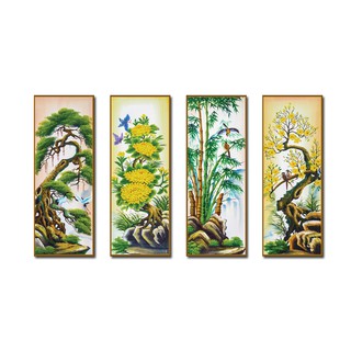 Bộ tranh treo tường HD Tùng Cúc Trúc Mai HUD0116 KT 25 x 60 cm x 4 bức phủ kim sa