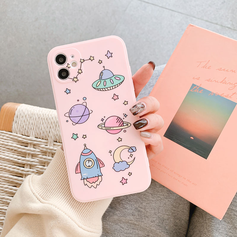 iPhone Case Casing Spaceship For iPhone 11 12 Pro Promax  6 6s 7 8 Plus X XS XR XSMAX Anti-fall Soft Case Cover AISMALLNUT