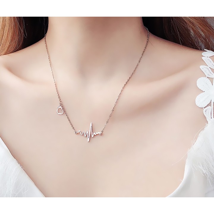 DÂY CHUYỀN TITAN CAO CẤP HÌNH NHỊP TIM THỜI TRANG TN015 - siêu đẹp, bền màu, chuẩn thời trang