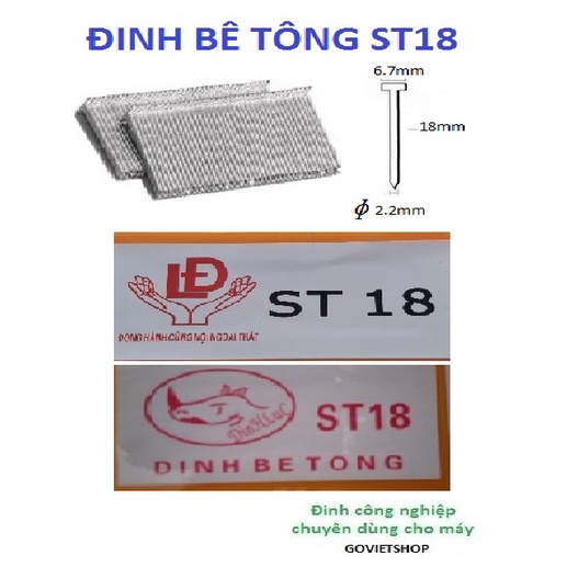Đinh bê tông ST18 hiệu LĐ Tê giác dài 18mm hộp có 722 cây đinh