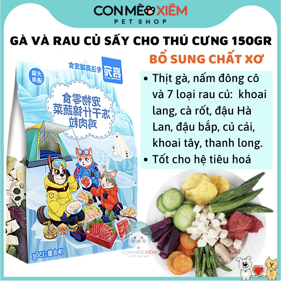 Salad cho thú cưng gà nấm rau củ sấy khô cho chó mèo 150gr, snack salat trộn ăn vặt chất xơ Con Mèo Xiêm