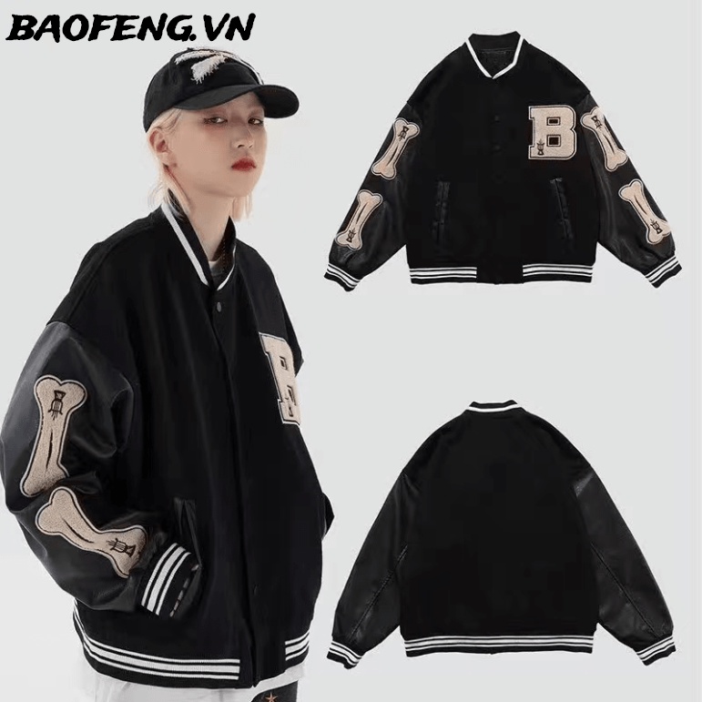 Áo Khoác Bóng Chày Bằng Da Dáng Rộng Thêu Họa Tiết Phong Cách Hàn Quốc Cổ Điển Thời Trang Cho Nam Và Nữ
