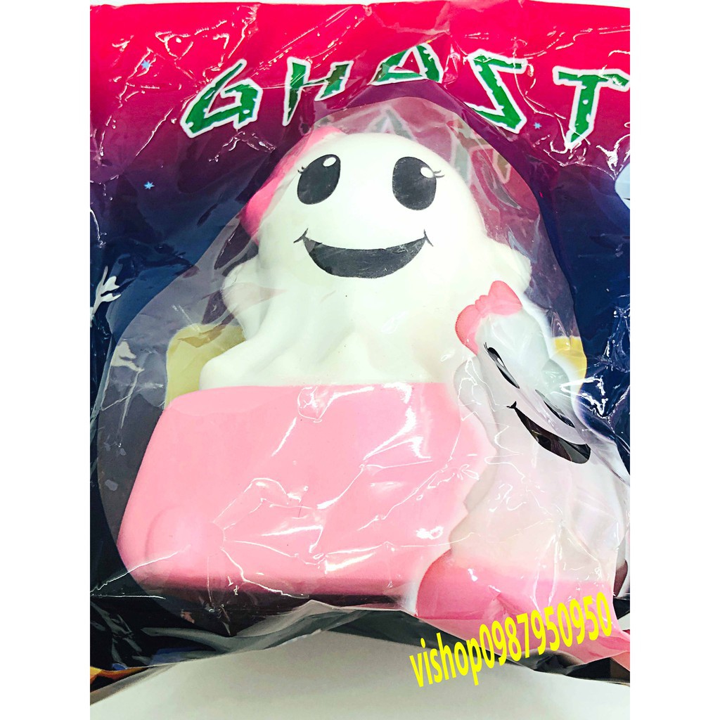 SQUISHY BÚP BÊ ĐEO NƠ HỒNG TẶNG KÈM BAO BÌ GHOST- SQUISHY MA HỒNG ĐÁNG YÊU