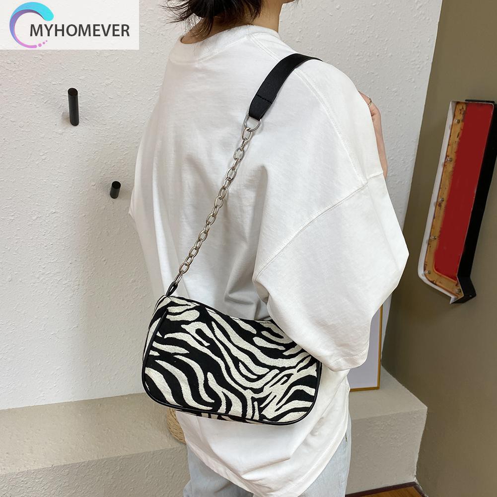 myhomever Women Zebra Pattern Shoulder Underarm Bag Vintage Cloth Small Tote Handbags