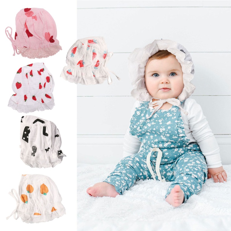 Mũ Bonnet Cotton Thoáng Khí In Họa Tiết Thời Trang Xuân Hè Dùng Làm Đạo Cụ Chụp Ảnh Cho Bé Sơ Sinh