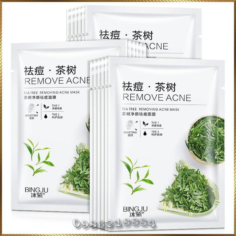 Mặt nạ tràm trà mụn BINGJU Teatree Removing Acne Mask giảm mụn ngừa mụn BRA2