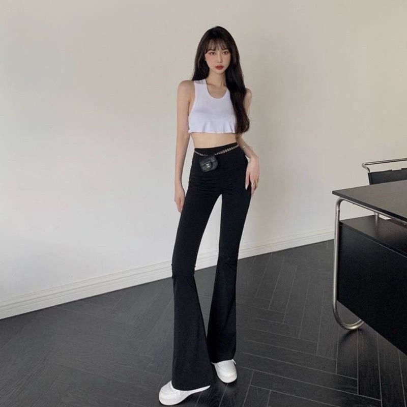 Quần ống loe nữ dáng dài  cạp cao- quần legging ống loe form chuẩn-Minhanh.official.store