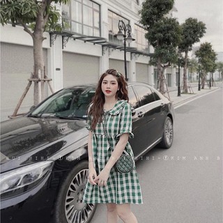 Váy Liền Thân Babydoll Caro Xanh, Chất Liệu Cotton Thoáng Mát - Đầm Liền Xuông Tôn Dáng