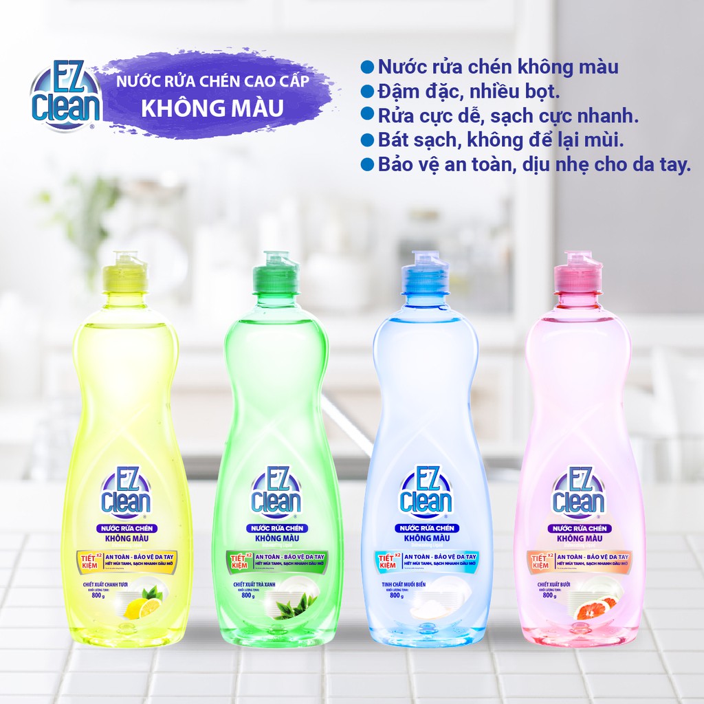 {HOẢ TỐC} Nước rửa chén EZ CLEAN Không màu, bảo vệ da tay 800g