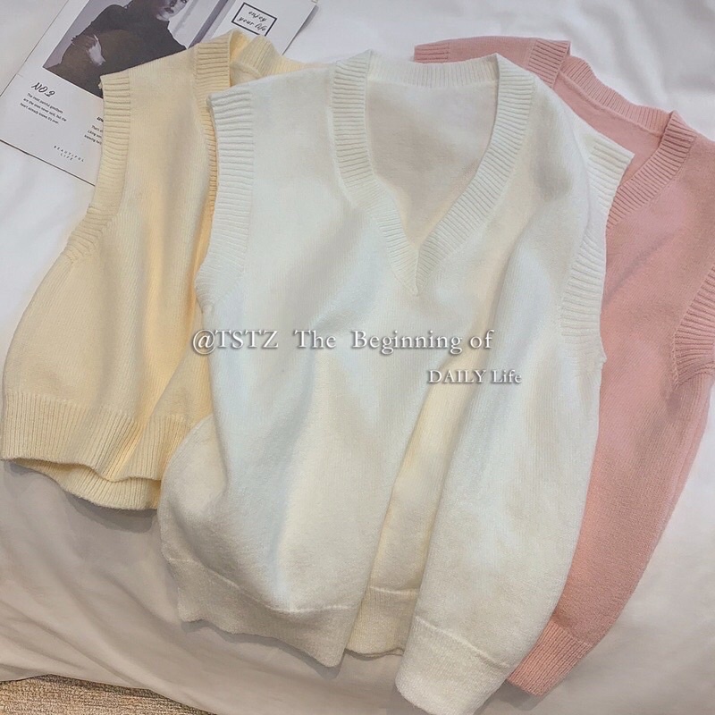 Áo gile nữ, áo gile trơn cổ V chất len mịn, xịn không bị giãn [ ảnh thật shop chụp ở cuối]