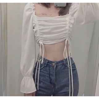 Áo croptop nhún tay bồng rút dây ngực