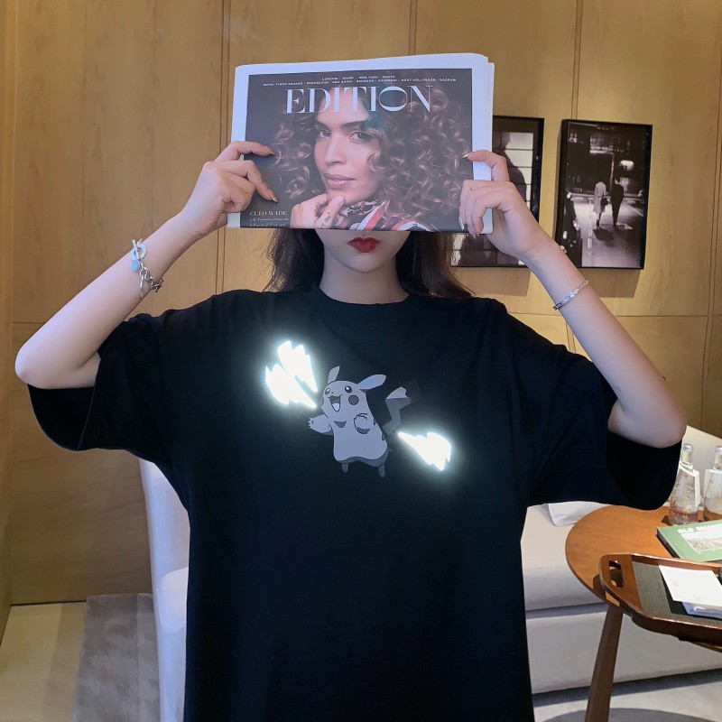 Áo thun Phản Quang Tay Lỡ Unisex Nam Nữ Pikachu 2