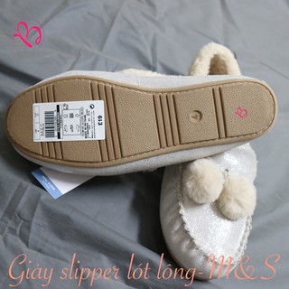 Giày slipper da lộn lót lông M&S - size bé lớn