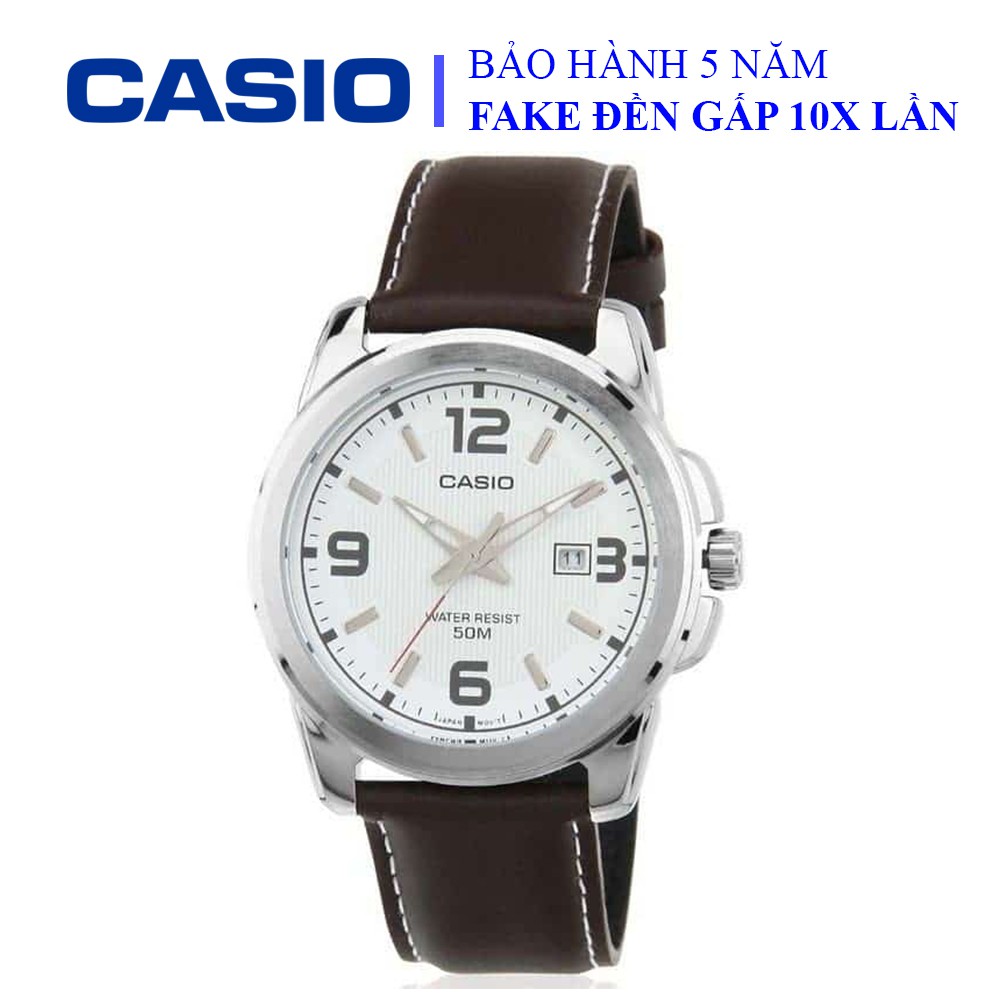 Đồng hồ Casio nam dây da thể thao, khung thép nguyên khối sang trọng, chống nước WR30M đi bơi (MTP-1314L-7AVDF)