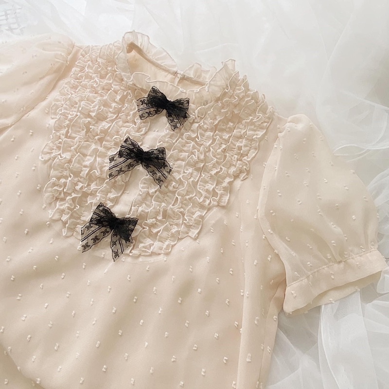 SET CÓ BÁN RỜI SƠ MI ĐÍNH 3 NƠ CHÂN VÁY NƠ